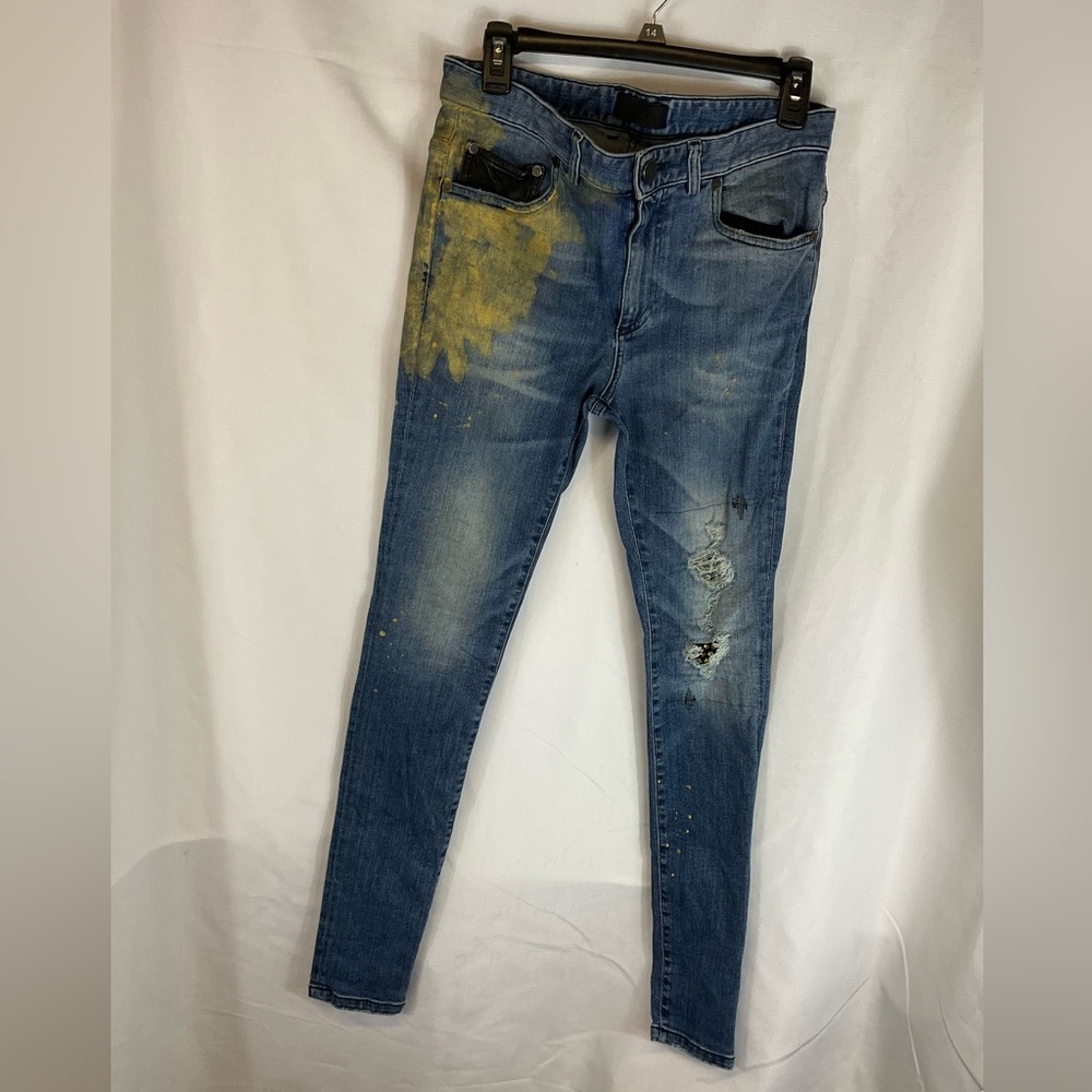 RH45 Blue Denim Jeans with Subtle Gold Highlights Size 30